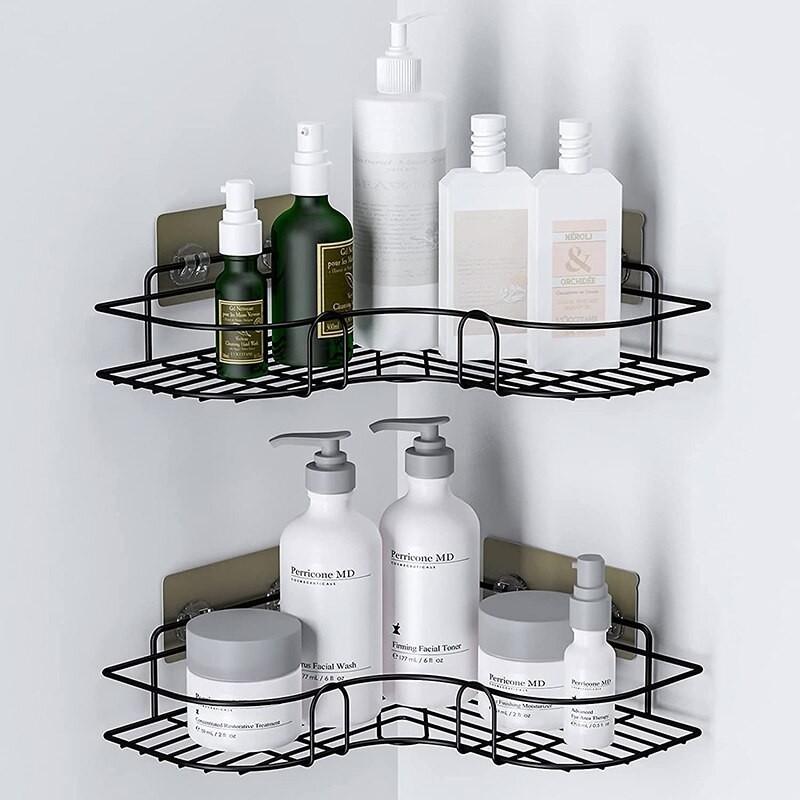 Raft de colt pentru baie, Fier/Otel inoxidabil, Negru