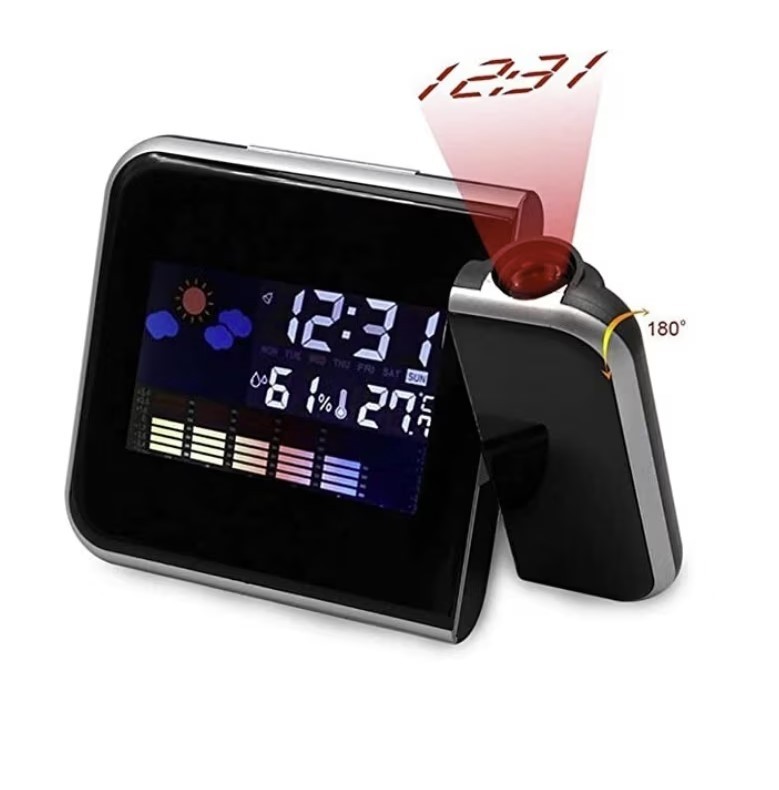 Ceas multifunctional cu proiectie, ecran color cu iluminare, calendar, termometru si higrometru