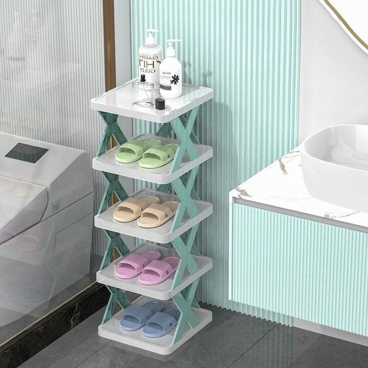 Organizator pentru pantofi cu 5 rafturi, pliabil, din plastic, usor de montat