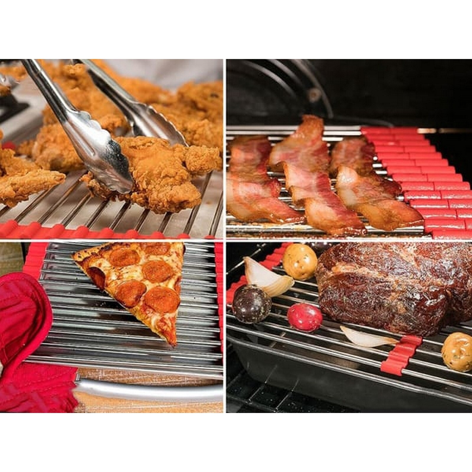 Scurgator de Vase cu Silicon Rosu pe Margini pentru Anti Alunecare, Pretabil a Usca/Spala Legume/ Fructe/Vase/a Dezgheta Carnea/Suport de Oala, Rulabil, Otel Inoxidabil