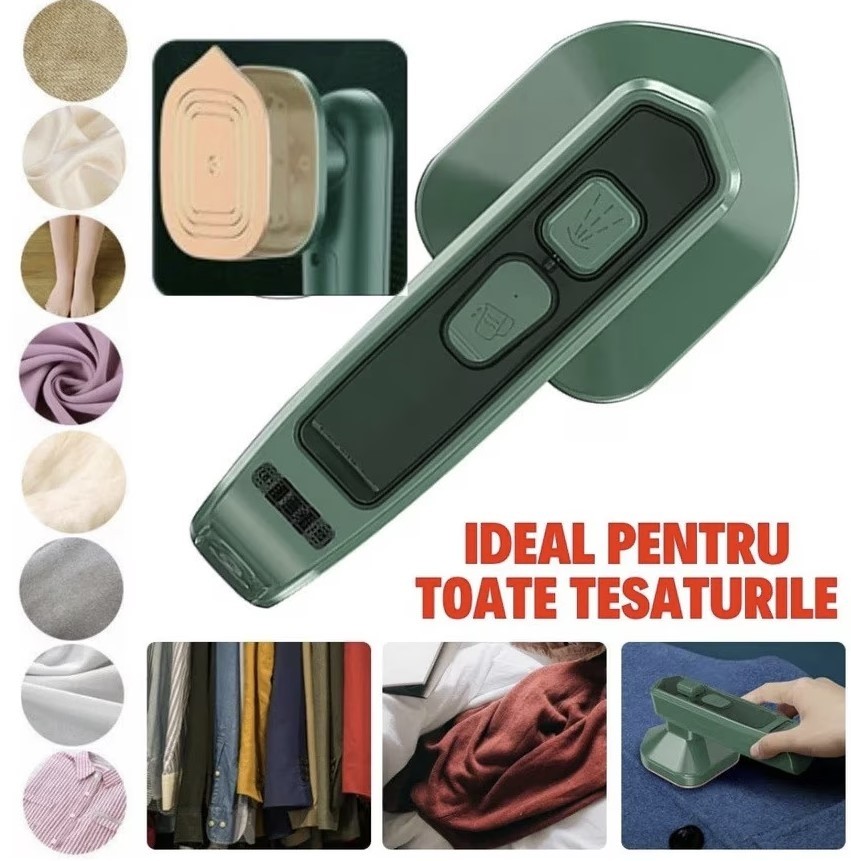 Fier De Calcat Portabil Pentru Calatorii, Calcare Verticala Si Orizontala, Incalzire Rapida, Verde