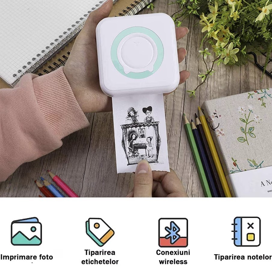 Mini imprimanta termica, Bluetooth, Compatibila iOS/Android