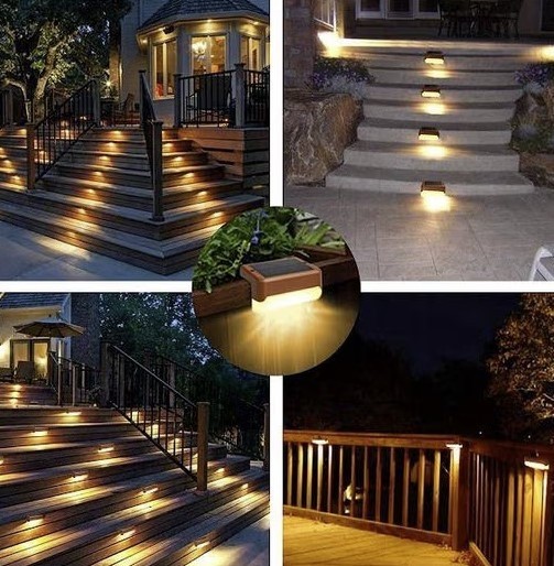 Lampa solara pentru trepte sau terase, senzor de lumina, negru