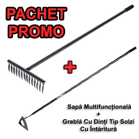 Sapă Multifuncțională + Greblă Cu Dinți Tip Solzi Cu Întăritură
