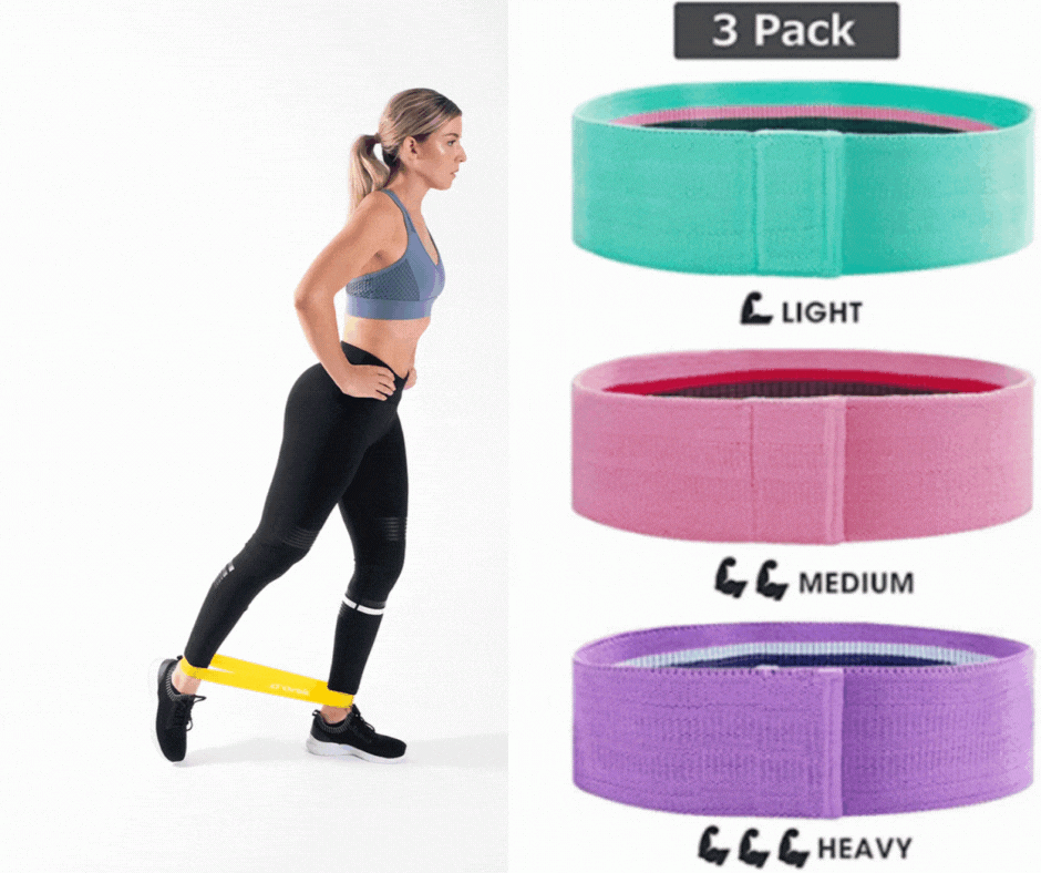 Set 3 benzi elastice din material, 3 niveluri de rezistenta, saculet inclus