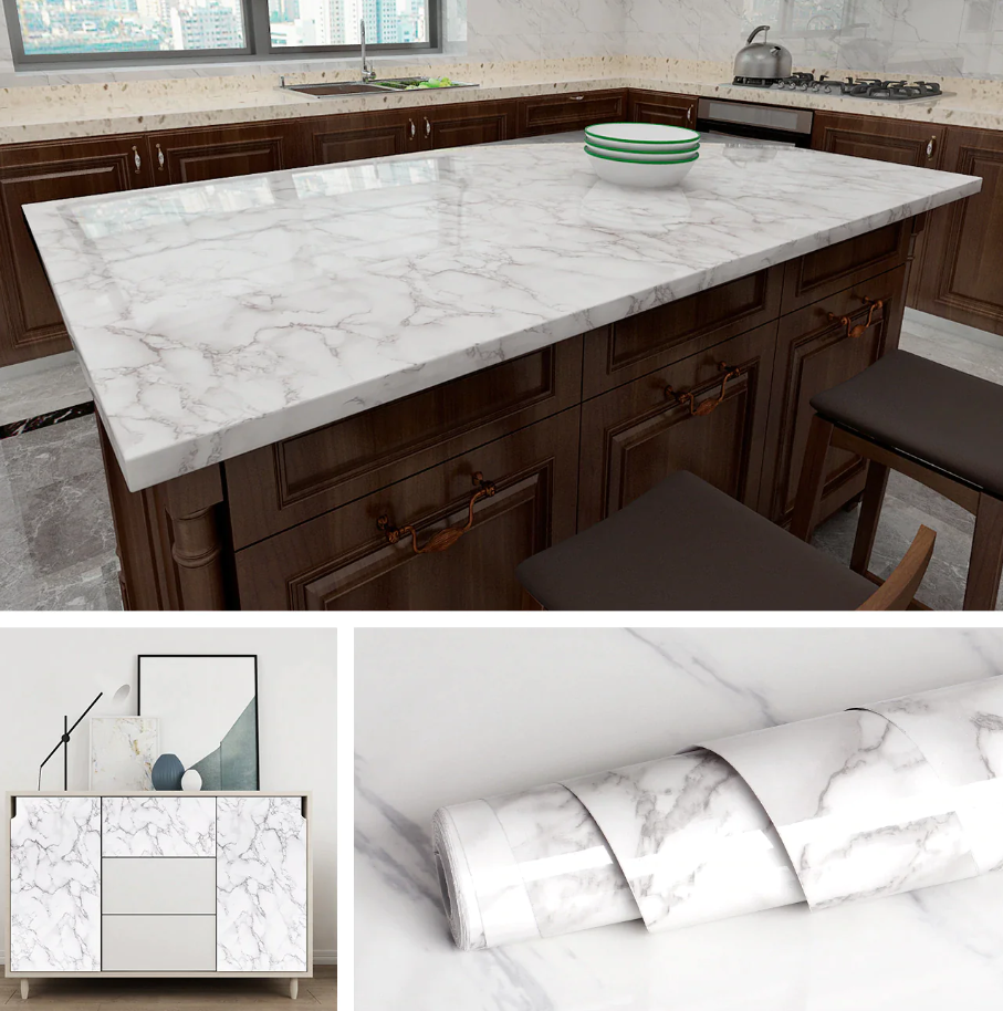 Folie autoadeziva imitatie marmura pentru bucatarie si baie, 60 x 300 cm