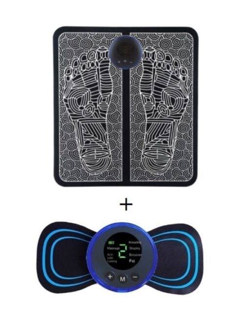 Pachet 1 + 1: Aparat masaj electrostimulare cu tehnologie EMS + Mini aparat de masaj 8in1, electric, portabil