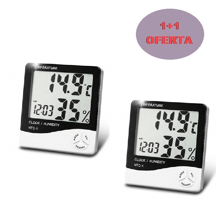 1+1 ceas cu Termometru si Higrometru HTC-1 afisaj LCD