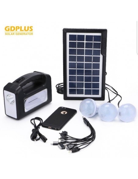 Kit camping panou solar Gdplus GD-7, 3 becuri, lanterna inclusa + usb incarcare