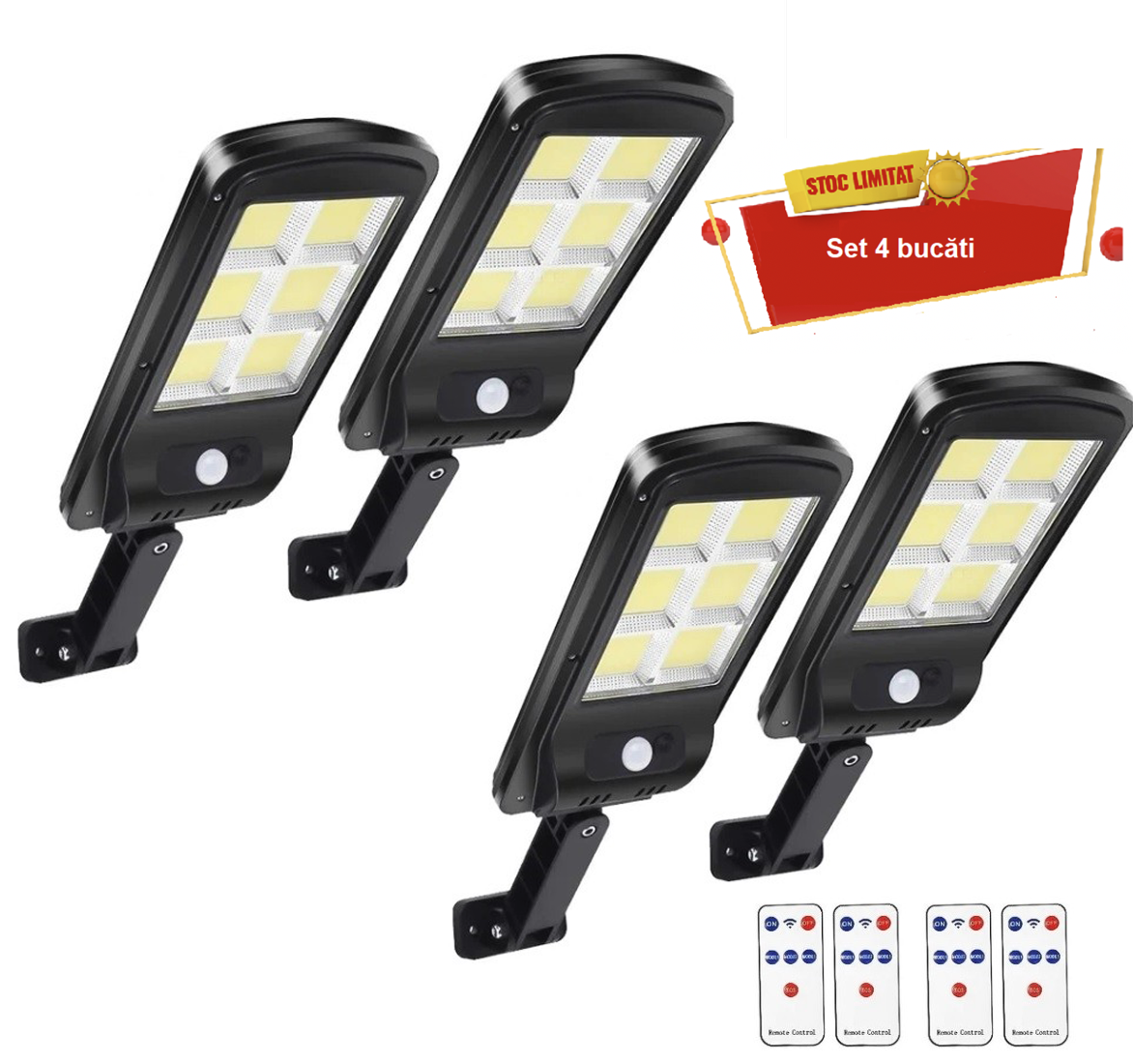 SET 4 BUCATI LAMPA SOLARA DE PERETE 6 LED CU TELECOMANDA
