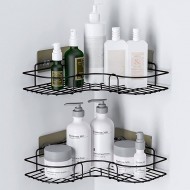 Raft de colt pentru baie, Fier/Otel inoxidabil, Negru