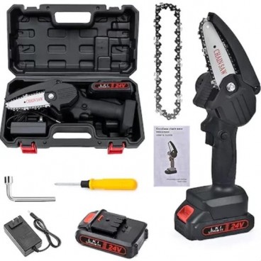 Mini drujba cu lant cu 1 acumulator, fara fir, lama 4 inch, portabila 